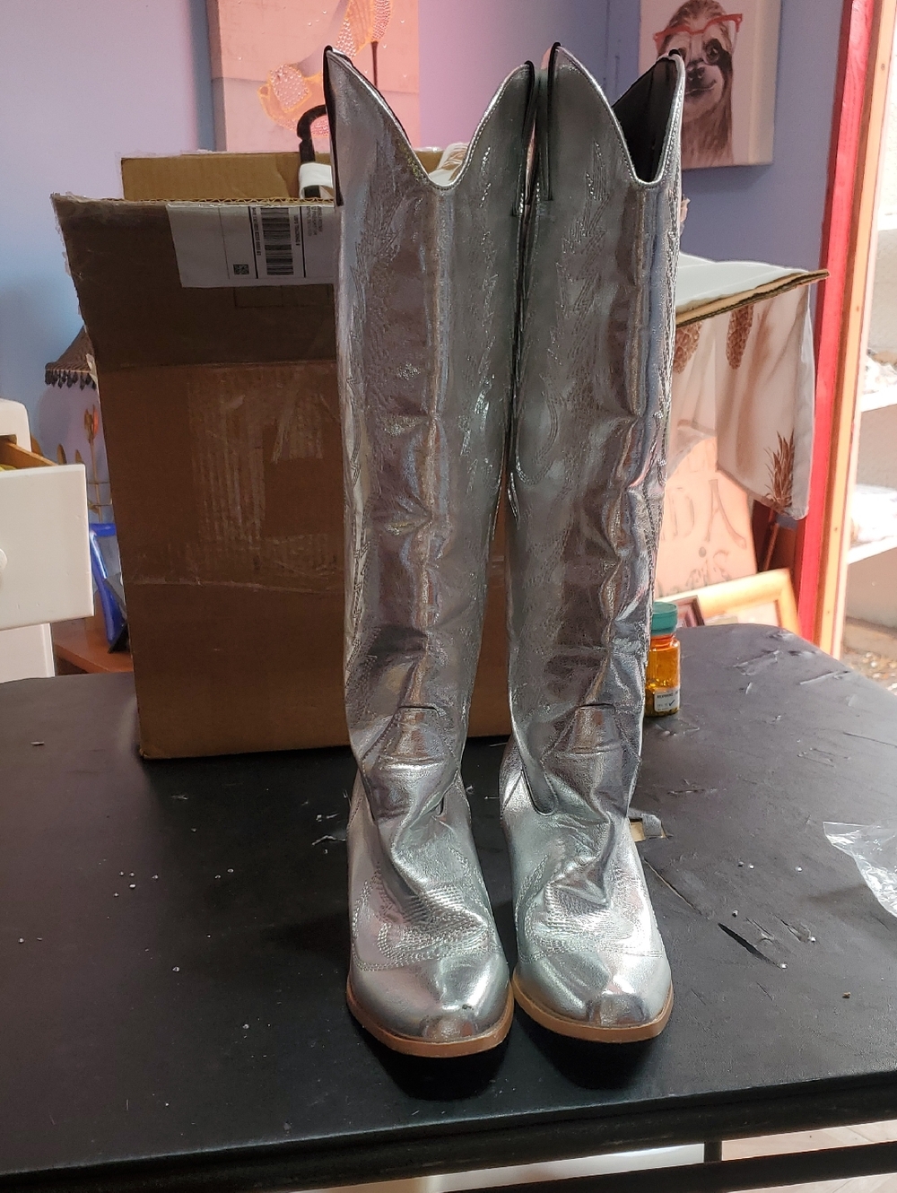 Silver Metallic Tall Western Boots Gently Used